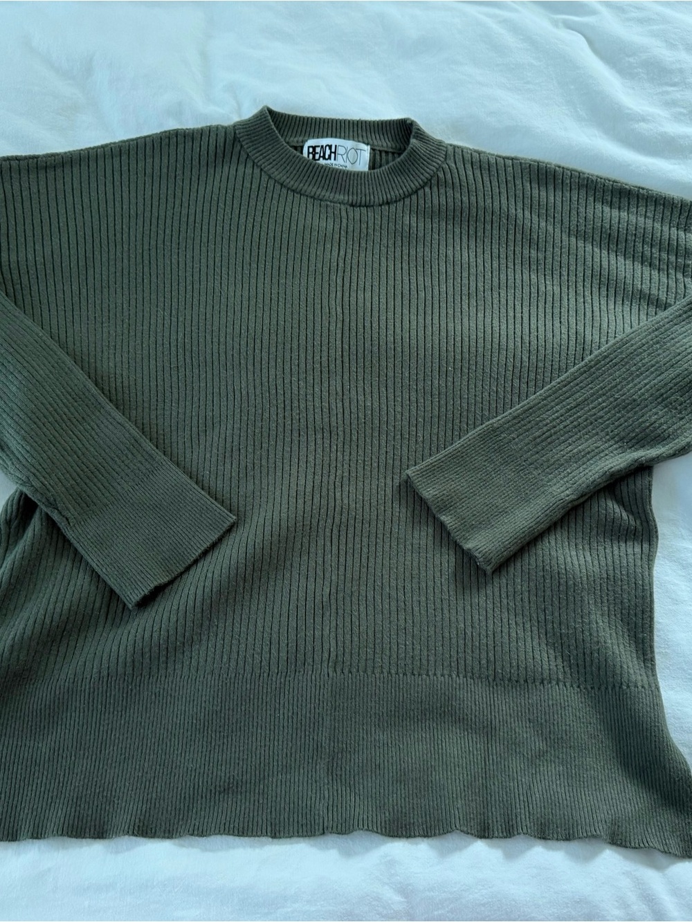 Ribbed Crewneck Sweater - Olive Green